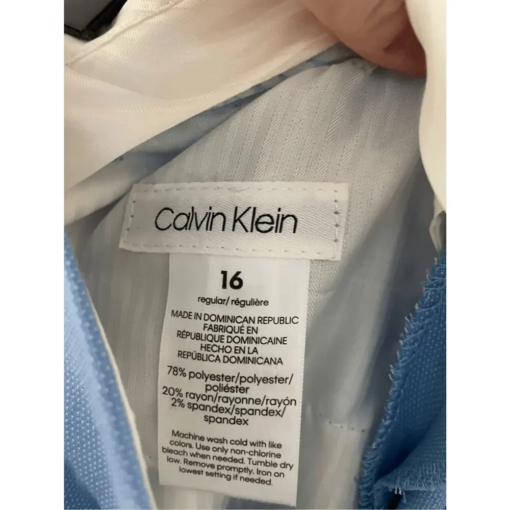 NWT Calvin Klein Boys 16 Blue Flat Front Slim Fit Dress Pants School Preppy